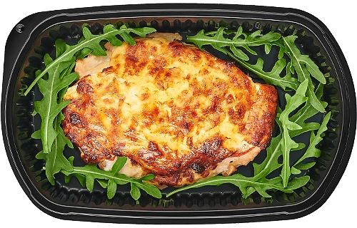 Chicken fillet dressed in cheese with tomatoes